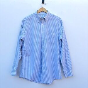 Brooks Brothers Mens 16.5 35 Slim Fit White w/ Blue Striped button down Shirt
